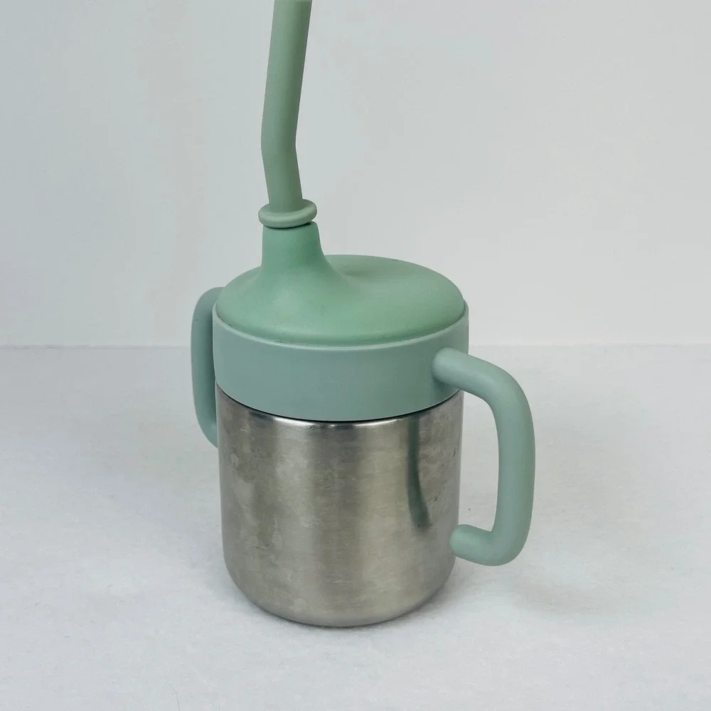 Cloud Island Stainless Steel Toddler Sippy Cup with Silicone Straw Sage Green